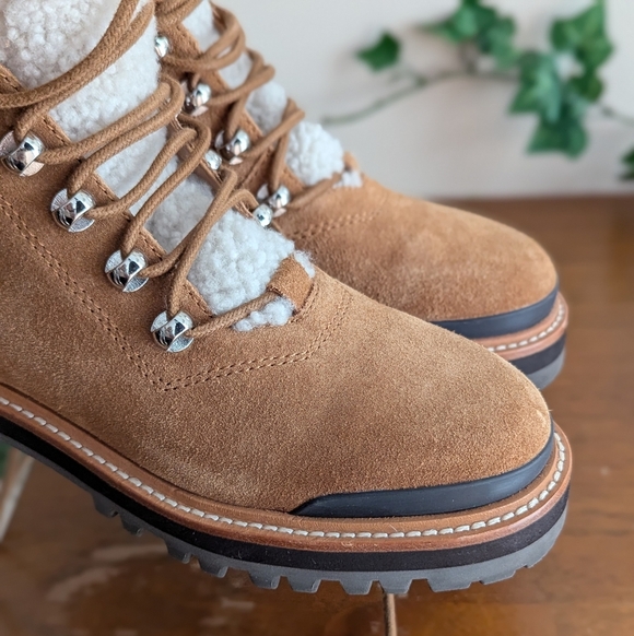 MARC FISHER Izzie Boot Shearling Suede Light Tan Brown Lugsole Lace Up Lizzie 6 - Picture 8 of 16